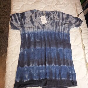 Go Couture Black Tie-Dye V-Neck Tee Shirt Small NWT $128 Made in USA